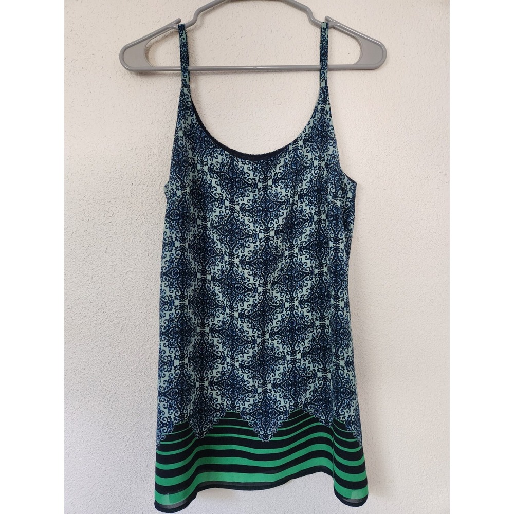 Cabi Style # 107 Border Stripe Lined Cami Tank Top Shirt Blue Green Womens Small